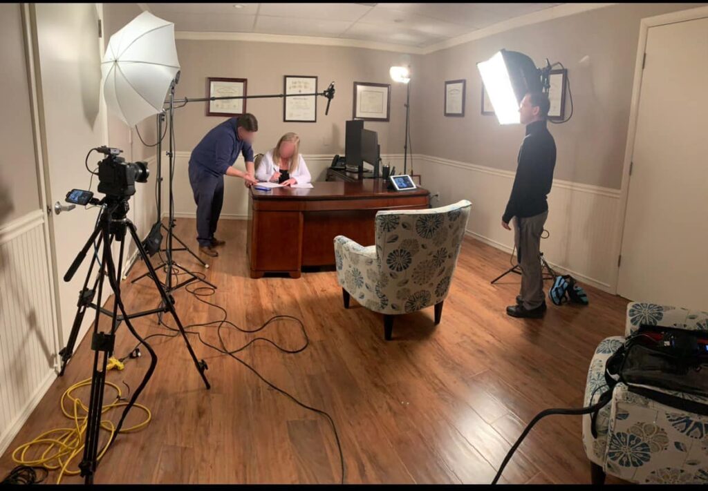 Behind the scenes video production crew filming on location in Ebensburg Pennsylvania