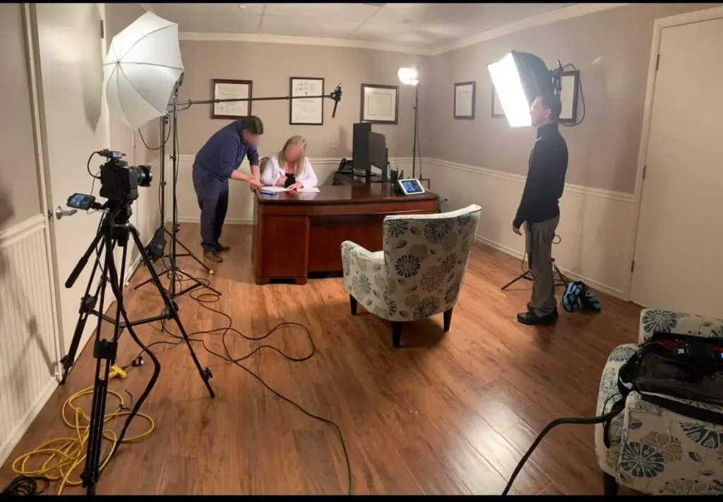 Behind the scenes video production crew filming on location in Ebensburg Pennsylvania
