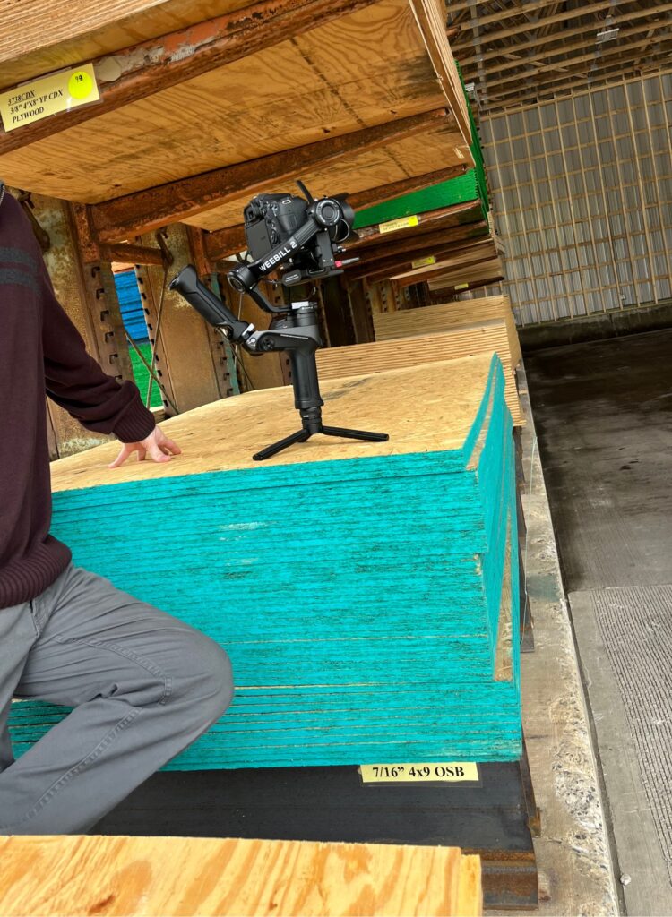 Video production filming inside a wood manufacturing shop in State College, Pennsylvania